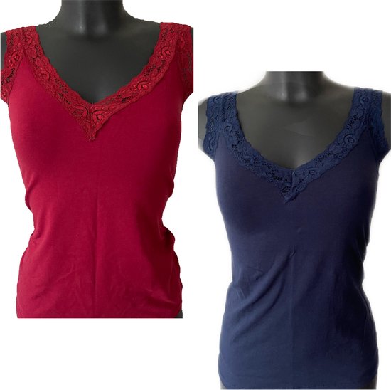 Eve 2 pièces sous-vêtements pour femmes avec dentelle bleu foncé / rouge taille 3XL