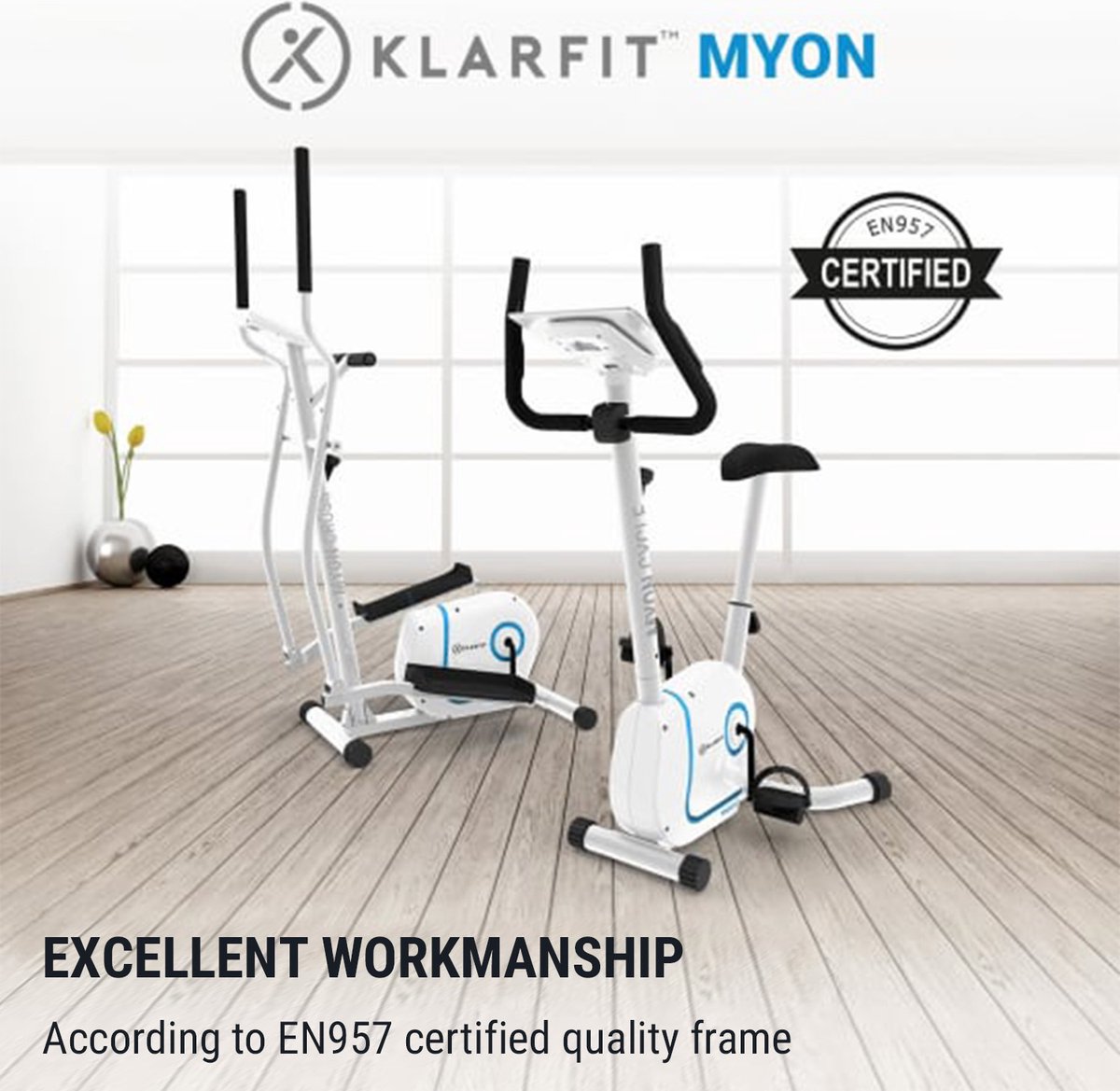 Afbeelding 2 van Klarfit Myon Cycle hometrainer - Fitness fiets - 8 standen - Cardio bike met trainingscomputer - Magnetisch remsysteem - 12kg vliegwielmassa - SmartCardio Studio met tablethouder en Kinomap-app