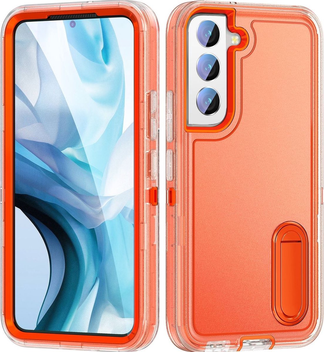 Mobigear Hoesje geschikt voor Samsung Galaxy S23 Telefoonhoesje Hardcase | Mobigear Rugged Stand Backcover Shockproof met Standaard | Schokbestendig Galaxy S23 Telefoonhoesje | Anti Shock Proof - Oranje