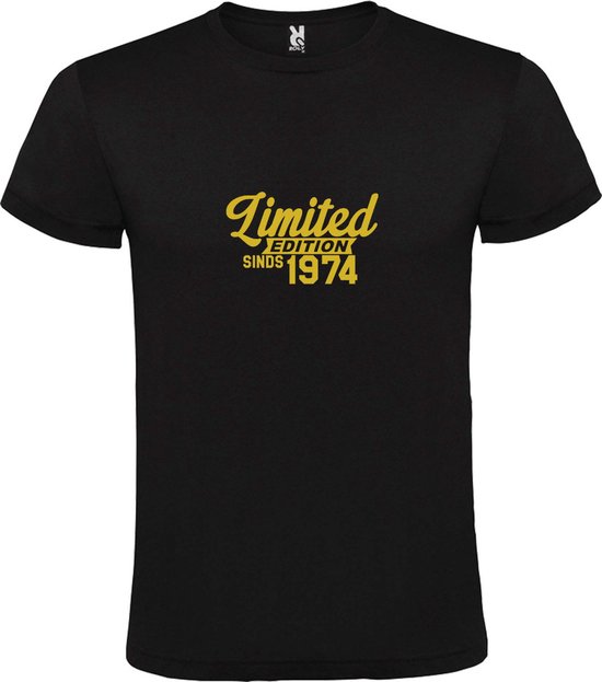 Zwart T-Shirt met “Limited sinds 1974 “ Afbeelding Goud Size XXXXXL