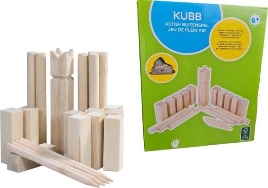 mentaal herfst kaart Kubb Game hout - Met 10 houten kegels - 6 werpstokken - 4 hoekpalen - 1  Koning - 1... | bol.com
