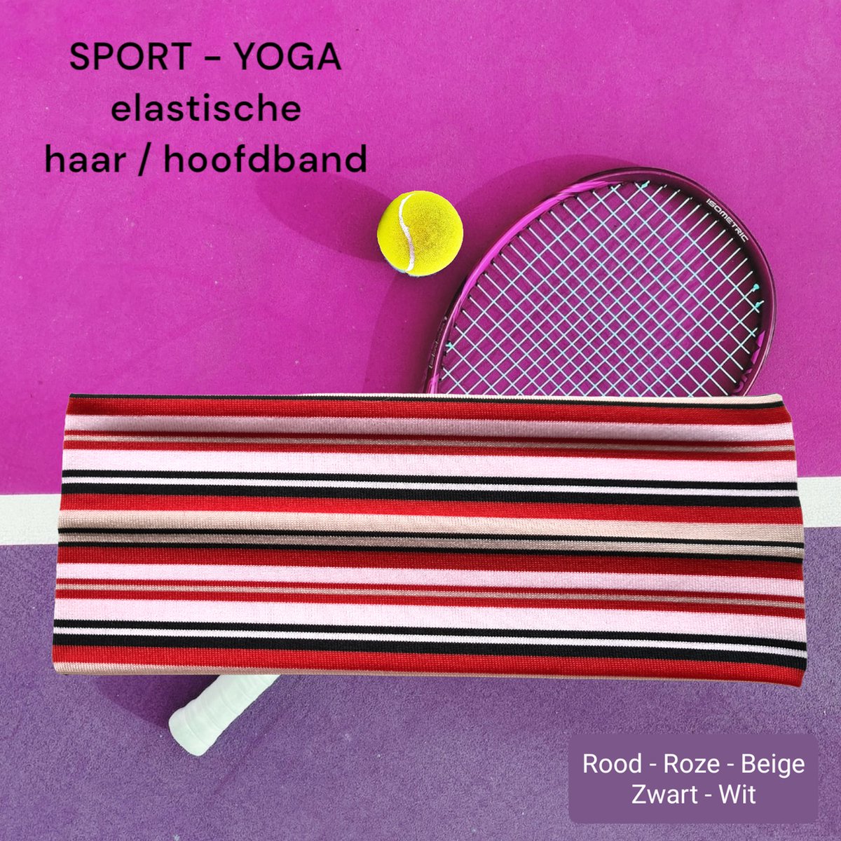 SPORT® - Haarband Hoofdband - 7,5 cm - 2 stuks - Rood Roze Beige Zwart Wit - Strepen - Casual Sport Yoga - Elastische Stof