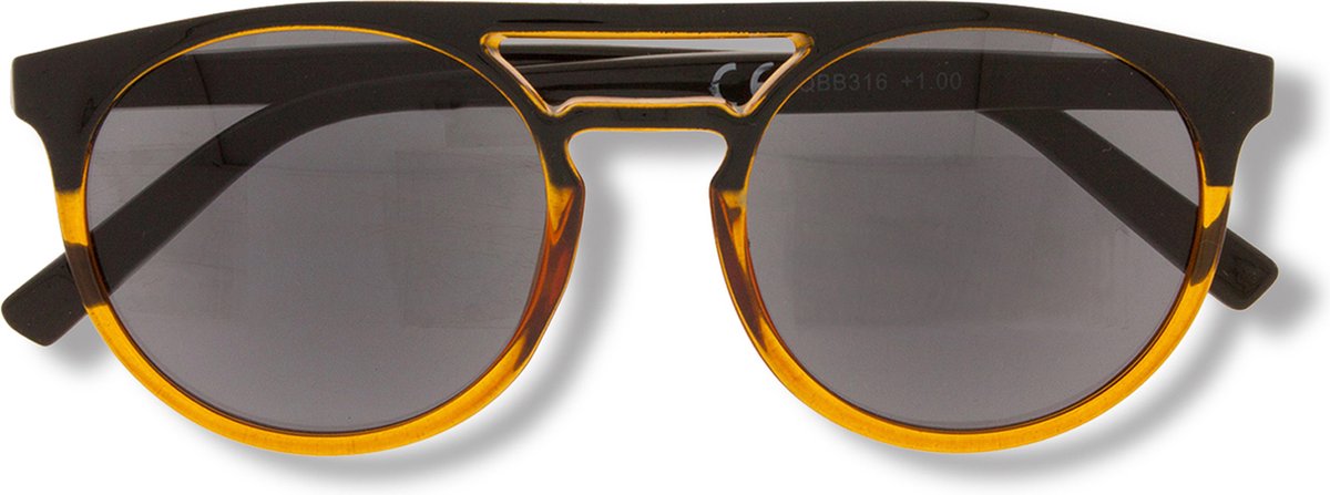 Noci Eyewear QBB316 +2.00 Magnum Zonneleesbril - Helder karamel met zwart montuur - UV400