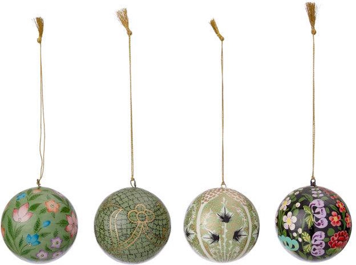 Bungalow - Kerstballenset papier Gaya Olive (set van 4) - Kerstballen