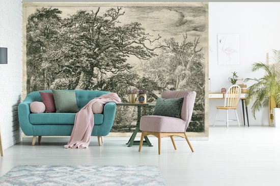 Papier peint vinyle - Les voyageurs - Peinture de Jacob van Ruisdael largeur 415 cm x hauteur 300 cm - Tirage photo sur papier peint (disponible en 7 tailles)