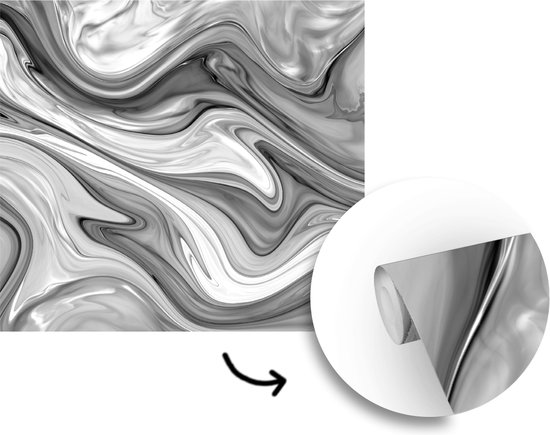 Behang - Fotobehang Marmer - Patronen - Grijs - Marmerlook - Zwart - Breedte 280 cm x hoogte 280 cm