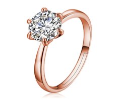 Ring dames | verlovingsring | roségoud ring dames | ronde Zirkonia steen | zilver 925 plated | one size ring | verstelbare ring | cadeau voor vrouw | liefdescadeau | valentijn | valentijnscadeautje