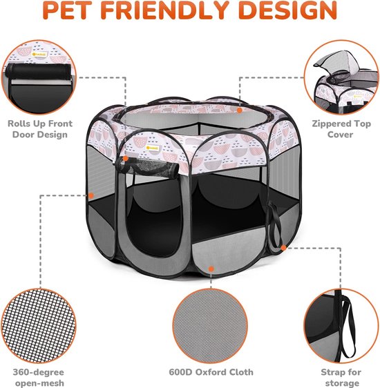 tectake® - Puppyren 80cm hoog, 8 roosters, puppybox, opvouwbare dierenbox, binnenverblijf of buitenverblijf, hondenbox met deur, voor honden, katten, konijnen, cavia's, kleine dieren - zwart