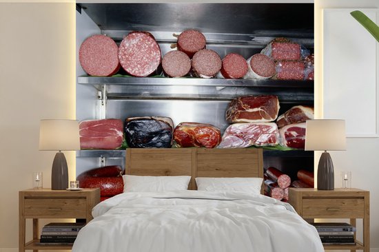 typist gebied Manifestatie Behang - Fotobehang Een koelkast vol met delicatessen van de slager -  Breedte 240 cm x... | bol