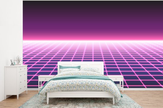 Behang - Fotobehang Gaming - Retro - Neon - Breedte 350 cm x hoogte 260 cm