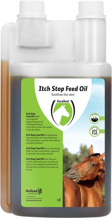 Excellent Itch Stop Feed Oil Horse – Verzorging en verzachting van de huid van binnenuit – Geschikt voor paarden – 1 Liter