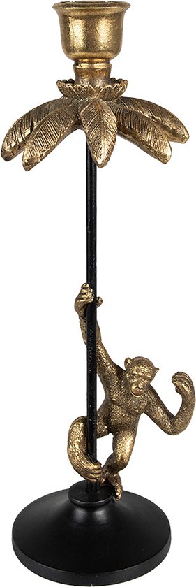 Clayre & Eef Kandelaar Aap 32 cm Goudkleurig Zwart Kunststof Metaal Kaarsenstandaard