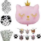 Poezen decoratie pakket 43-delig Cat Princess Roze - kat - poes - huisdier - poezen - decoratie - slinger - ballon
