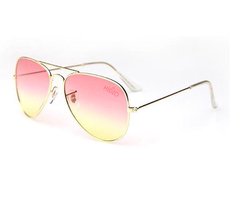 Hidzo Zonnebril Pilotenbril Goudkleurig - UV 400 - Roze/Geel Glazen - Inclusief Brillenkoker