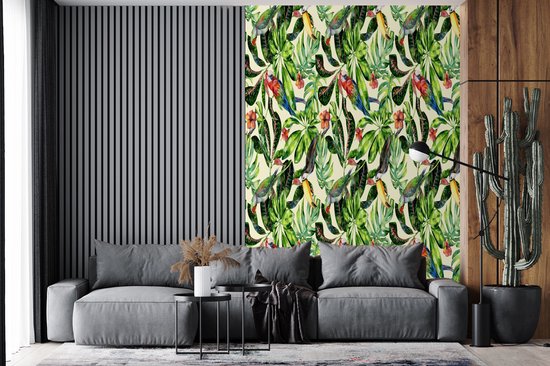 Papier peint - Papiers Papier peint photo Fleurs - Hibiscus - Vogel - Motif - Largeur 155 cm x Hauteur 240 cm