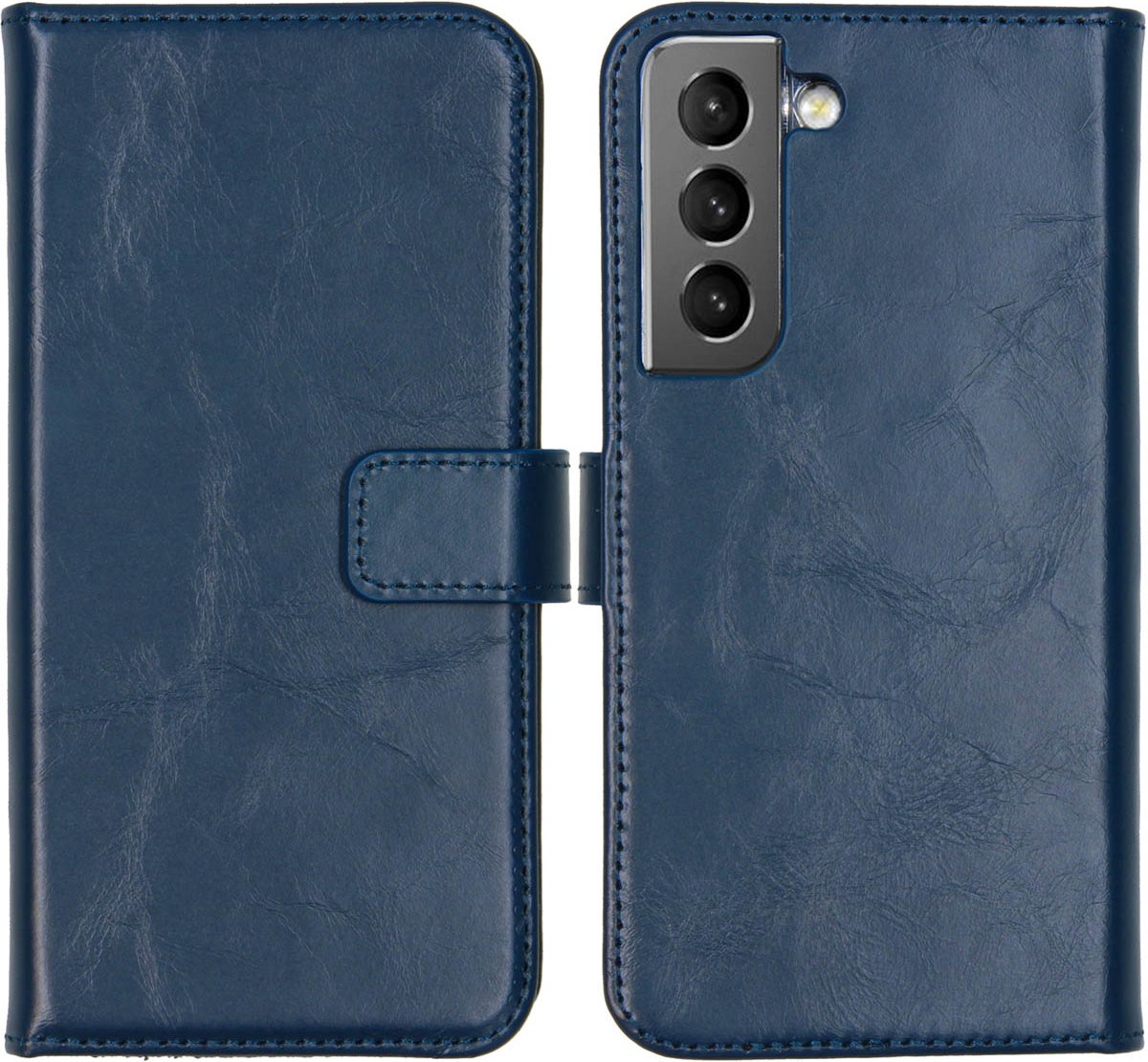 Selencia Hoesje Geschikt voor Samsung Galaxy S22 Hoesje Met Pasjeshouder - Selencia Echt Lederen Bookcase - Blauw