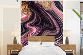 Behang - Fotobehang Marmerlook - Roze - Paars - Goud - Luxe - Marmer - Breedte 160 cm x hoogte 220 cm