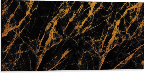 Dibond - Zwart met Oranje Marmer - 100x50 cm Foto op Aluminium (Met Ophangsysteem)