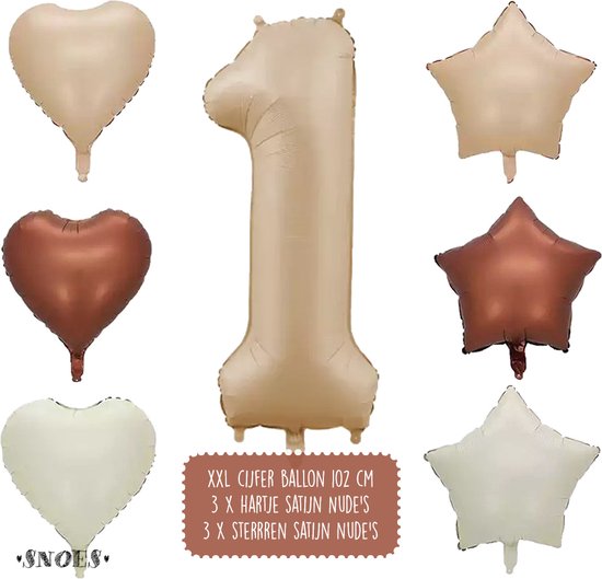 Snoes XXL Cijfer ballon 1 – Nude Kleur Satijn Caramel Nummerballon