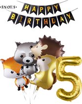 Snoes Ballonnen Plus nummer ballon 5 Jaar Set Bosdieren Pakket – Dieren Feestpakket Cijferballon 5 - Kinderverjaardag Versiering