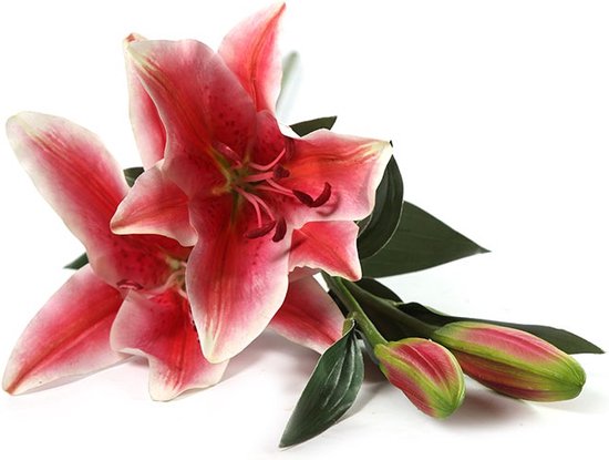 Lelie kunstbloem - Decoratieve Lelie stargazer - maat in cm: 75 creme - Roze