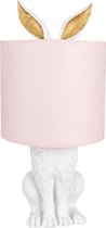Clayre & Eef Tafellamp Konijn Ø 20x43 cm Wit Roze Kunststof Bureaulamp