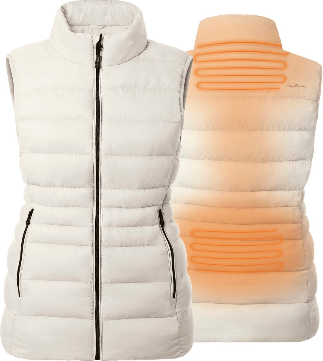 Verwarmde Mouwloze Vest Slim Fit Voor Vrouwen extra gevoerde kraag Super Power technologie taupe Taupegrijs