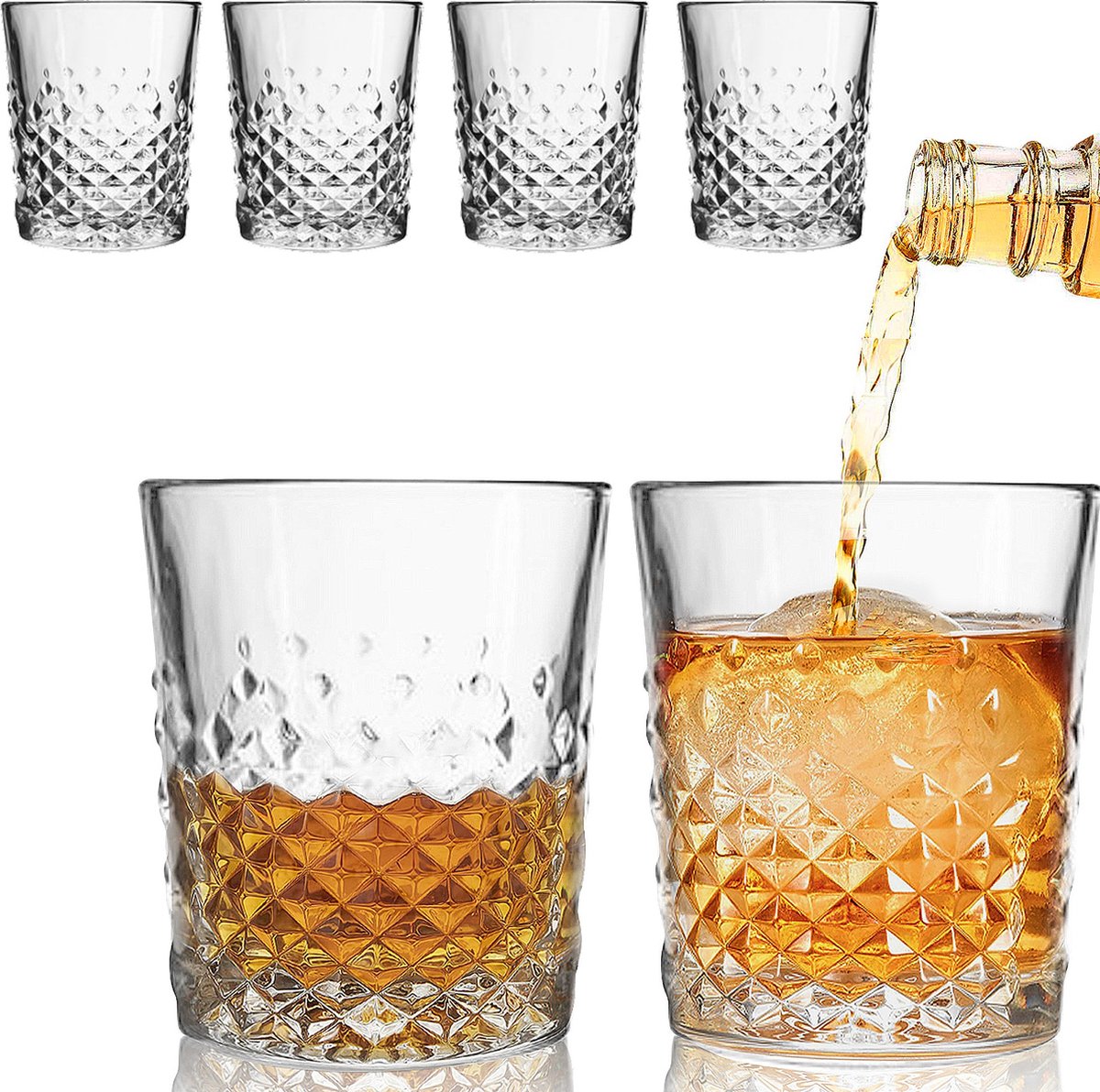 TEN Tumbler glazen Diamonds 345 ML - 6 stuks - Luxe whisky glazen - Jeneverglaasjes - Whiskeyglazen