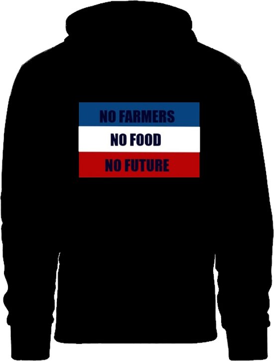 grappige hoodie - trui met capuchon - no farmers - no food - no future - boerenprotest - omgekeerde nederlandse vlag - maat L