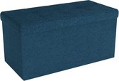 Intirilife Opvouwbare bank 76x38x38 cm in OCEAN BLUE - Zitkubus met opbergruimte en deksel van stof met holtes - Zitkubus voetensteun opbergbox kist zitkruk