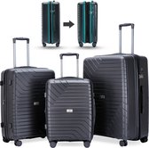 Legage Kofferset - Kofferset 3-Delig - Inclusief TSA Sloten - Inclusief Uitzetlaag - 1 Handbagage Koffer - Trolley - Zwart