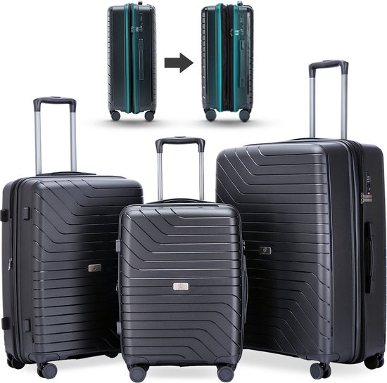Legage Kofferset - Kofferset 3-Delig - Inclusief TSA Sloten - Inclusief Uitzetlaag - 1 Handbagage Koffer - Trolley - Zwart