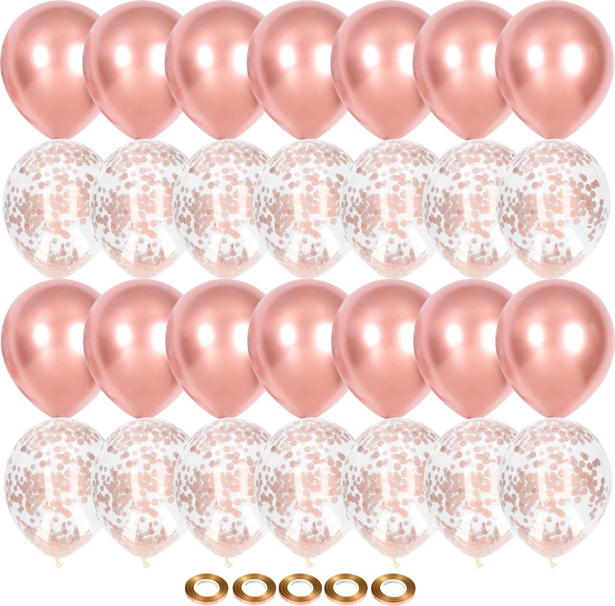 Partizzle 50x Papieren Confetti & Latex Helium Ballonnen - Bruiloft, Huwelijk, Kerst en Nieuwjaar 2024 Versiering - Roze Ballonnenboog Decoratie - Rose goud - Partizzle®