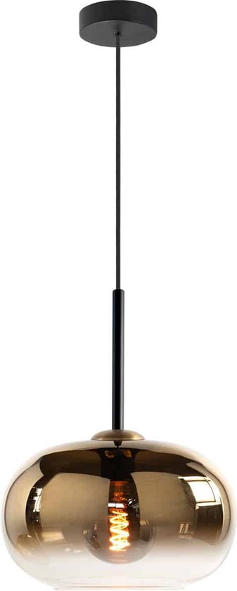 Moderne hanglamp Bellini | 1 lichts | goud / zwart | glas / metaal | in hoogte verstelbaar tot 130 cm | Ø 30 cm | eetkamer / woonkamer lamp | modern / sfeervol design