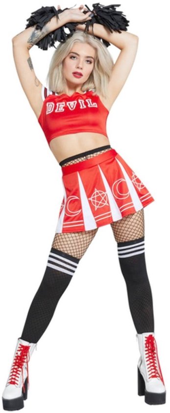 Smiffy's - Costume de pom-pom girl - Devilish Cheerleader Hot Devil Team - Femme - Rouge, Noir - Grand - Halloween - Déguisements