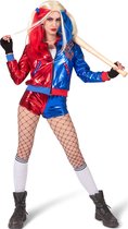 Funny Fashion - Harley Quinn Kostuum - Hilarische Harley - Vrouw - Blauw, Rood - Maat 40-42 - Carnavalskleding - Verkleedkleding