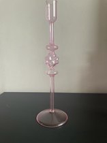 Ravie - Kandelaar - Kaarsenhouder - Klavertje 4 - Glas - Licht roze - 31cm
