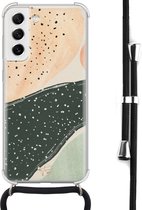 Hoesje met koord geschikt voor Samsung Galaxy S21 FE - Abstract peach - Inclusief zwart koord - Crossbody beschermhoes - Transparant, Multi - Mooie Telefoonhoesjes