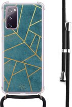 Hoesje met koord geschikt voor Samsung Galaxy S20 FE - Abstract blauw - Inclusief zwart koord - Crossbody beschermhoes - Transparant, Blauw - Mooie Telefoonhoesjes