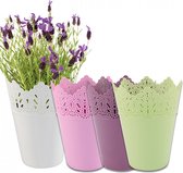 Bloempot - plantenpot - set van 4 - kunststof - frisse kleuren - 14,5cm breed en 18,5 cm hoog