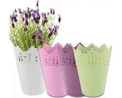 Bloempot - plantenpot - set van 4 - kunststof - frisse kleuren - 14,5cm breed en 18,5 cm hoog