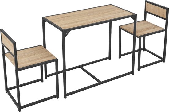 Industriële Eettafel met Stoelen - 3-delig - Grijze Houtlook