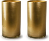Jodeco Bloemenvazen - 2x stuks - cilinder model glas metallic goud - H30 x D15 cm