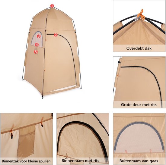 Bolture Douchetent - Toilettent - WC Tent - Douche Tent - Omkleedtent - Pop Up - Met Opbergvak - 120 x 120 x 210 cm — afbeelding 3