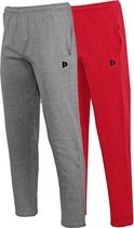 2-Pack Donnay Pantalons de survêtement jambe droite - Pantalons de sport - Homme - Taille S - Argent chiné et rouge (489)