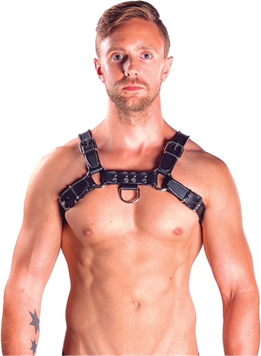Mister b leren borstharnas zwart -grijs - large