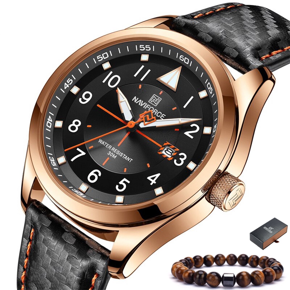 Naviforce Herenhorloge Horloges voor Mannen Watch Heren Horloge - Incl. Armband & Horlogebox Geschenkdoos - Zwart Rosé