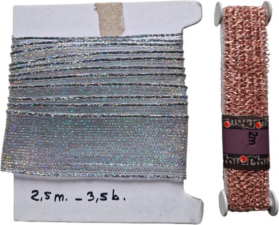 Bande / Ruban - Set - Argent + Rose 2,5 mètres + 2 mètres - Glitter