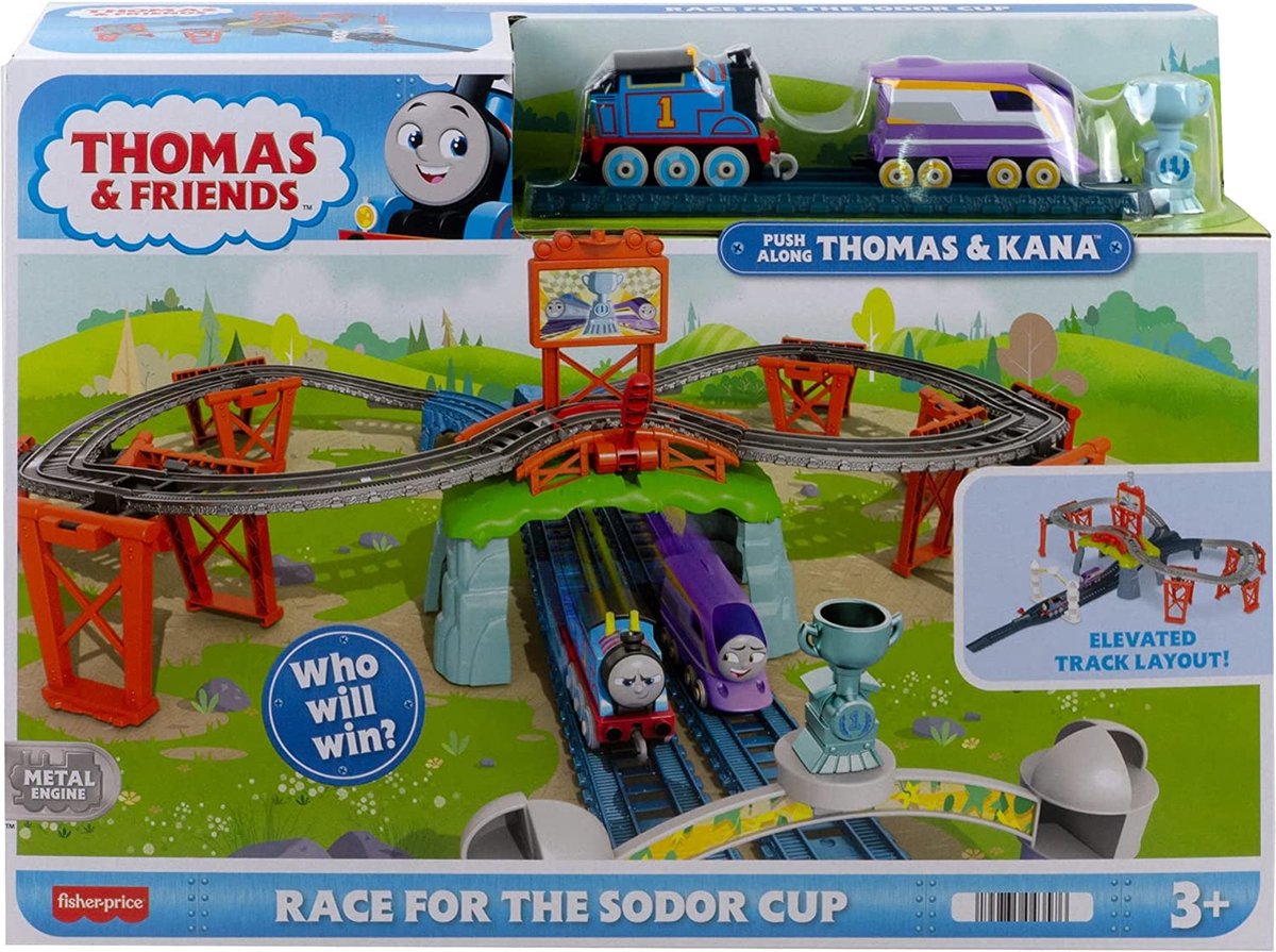 ​Flightmode- Thomas & Friends Race voor de Sodor Cup - Thomas en Kana push-along trein en track race set voor kinderen van 3 jaar en ouder