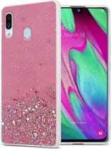 Cadorabo Hoesje geschikt voor Samsung Galaxy A40 in Roze met Glitter - Beschermhoes van flexibel TPU silicone met fonkelende glitters Case Cover Etui